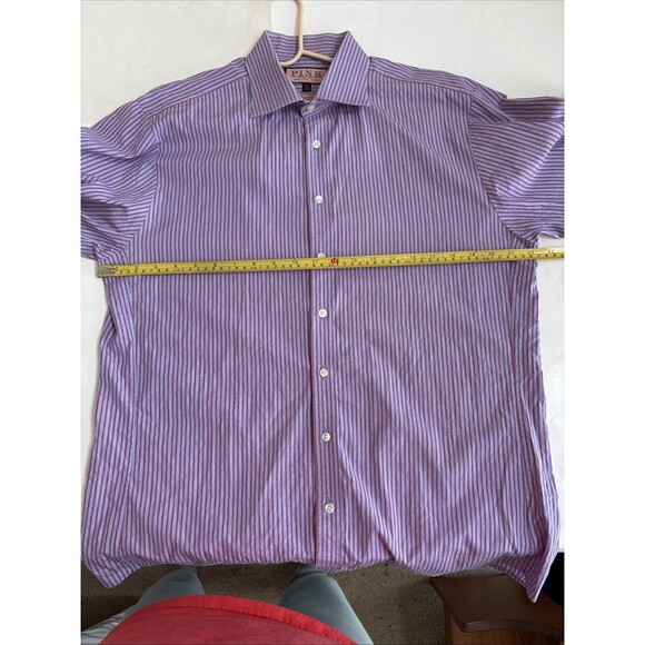 Thomas Pink Blue/Red Stripe Slim Fit Traveller Button Down Spread Shirt 16.5 - Picture 3 of 9